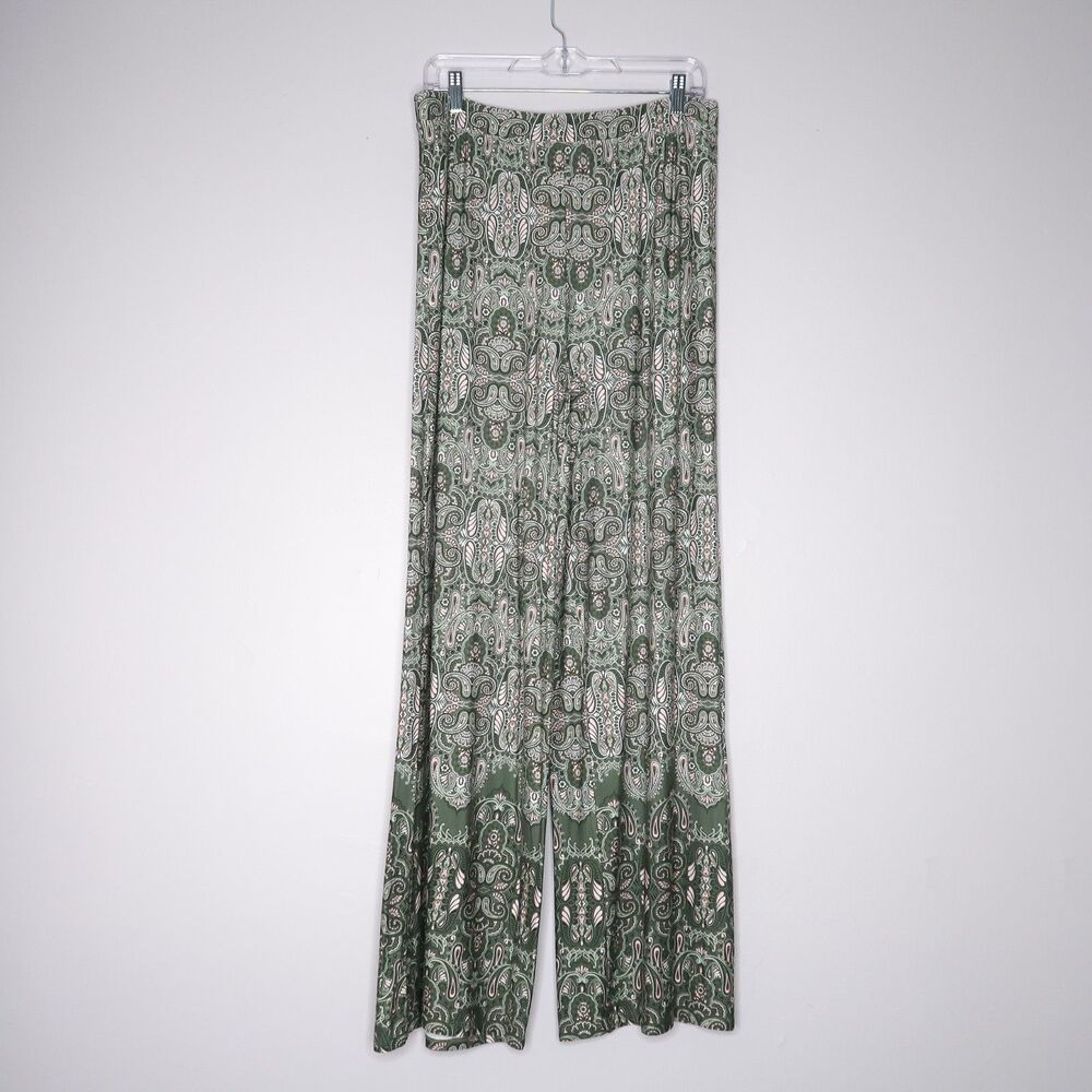 Cato Womens Knit Pants Size 14/16W Green Paisley Lounge Wide Leg Boho Pull On